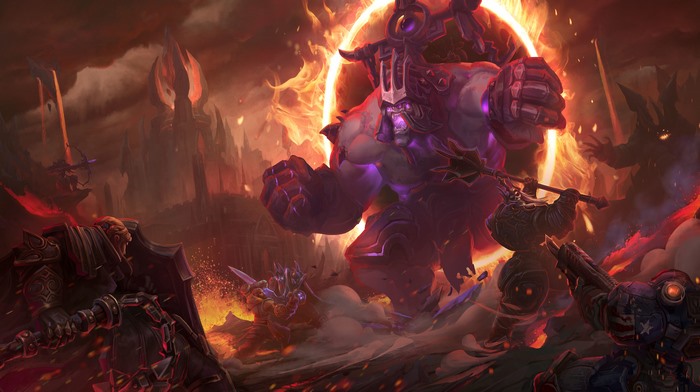Monk from Diablo III fighting a giant demon