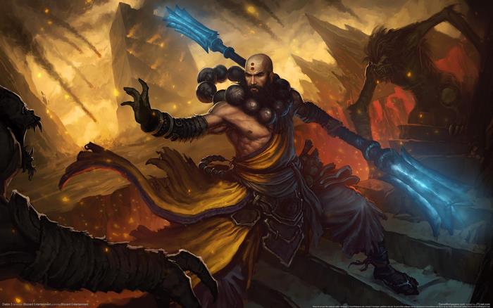 Monk from Diablo III fighting monsters