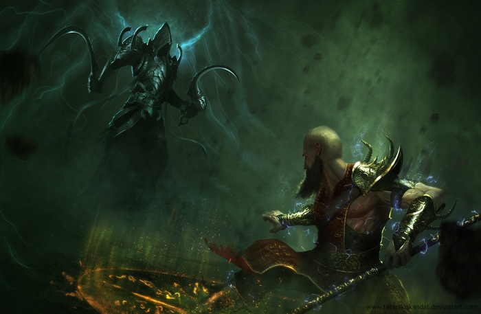 Monk fighting a shadowy creature in Diablo III