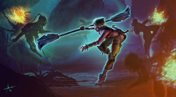 Monk from Diablo III in a cave