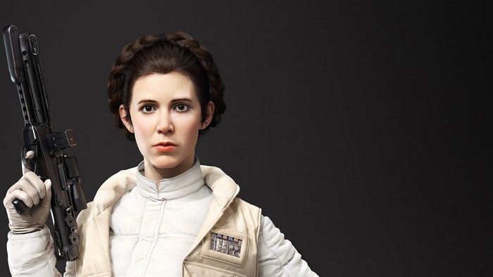 Princess Leia Holding Blaster in White Outfit
