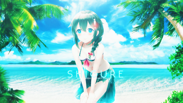 Shigure from Kancolle on a tropical beach