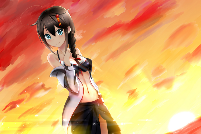 Shigure from Kancolle in a sunset