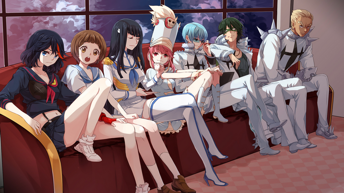 Kill la Kill characters sitting on a couch