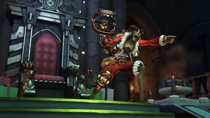 Junkrat from Overwatch in a Christmas skin