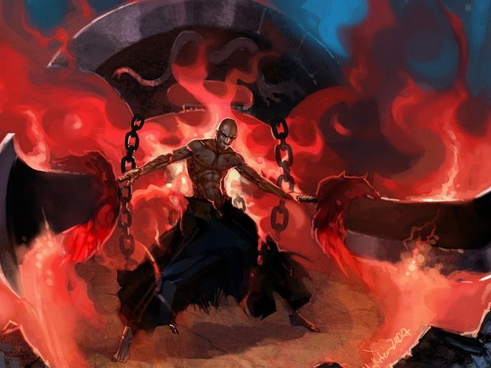 Ikkaku Madarame from Bleach with scythes