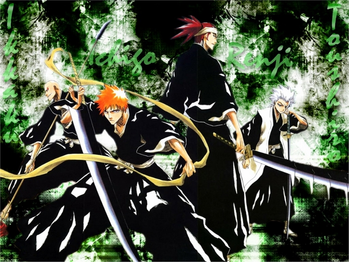 Ichigo, Renji, Ikkaku, and Toshiro from Bleach