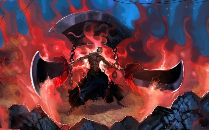 Ikkaku Madarame from Bleach with large weapons