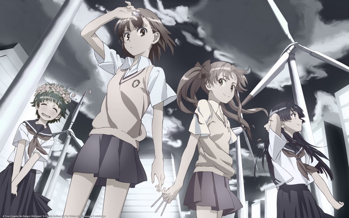 A Certain Scientific Railgun characters with wind turbines