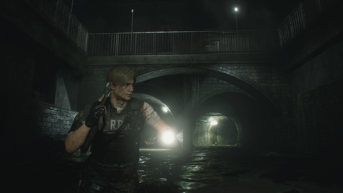 Leon S. Kennedy in a dark sewer