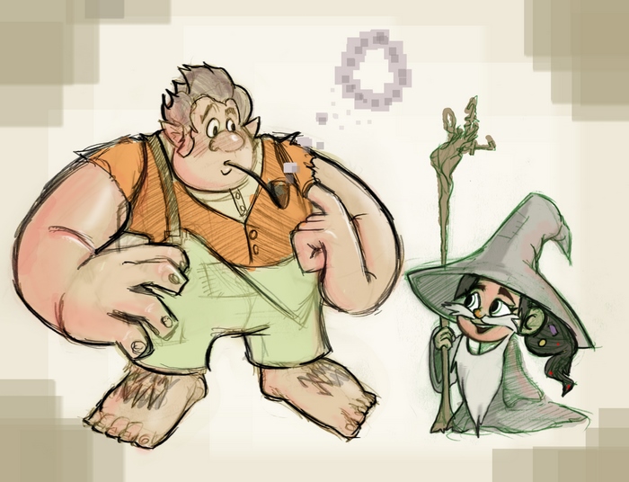 Ralph from Wreck-It Ralph with a small wizard