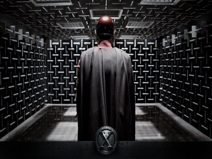 Magneto from Marvel Comics in a soundproof room