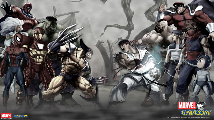 Marvel vs. Capcom characters including Magneto, Wolverine, Ryu, and Mega Man