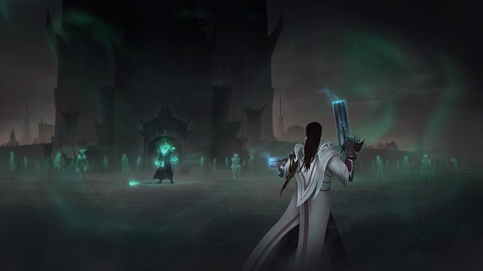 Thresh from League of Legends with spectral figures