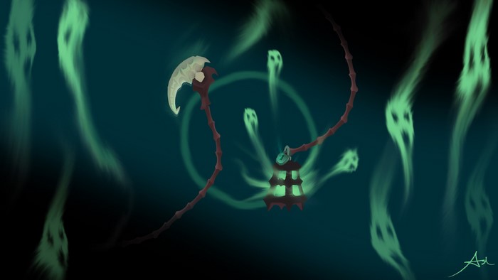 Thresh from League of Legends with ghosts and lantern