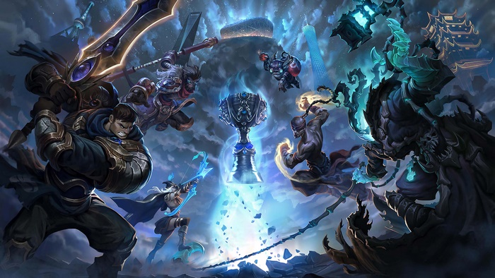 League of Legends World Championship Trophy with Champions