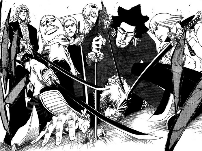Shinji Hirako and other Bleach characters in battle