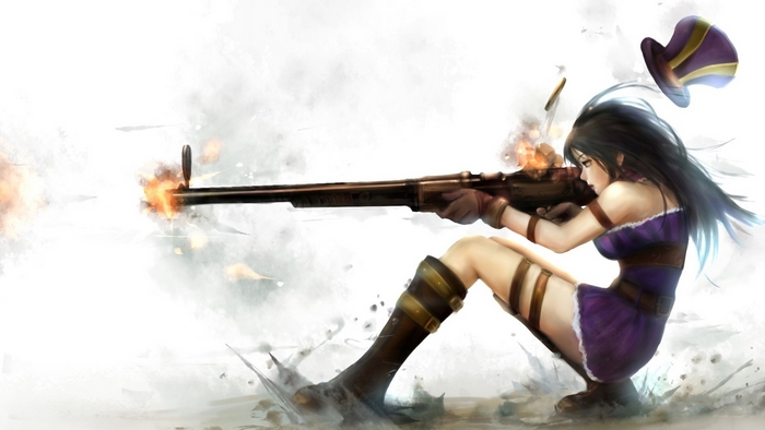 Caitlyn from League of Legends firing a rifle