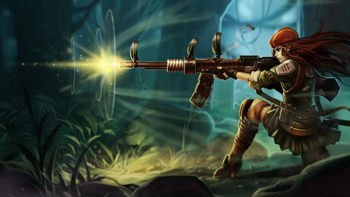 Caitlyn from League of Legends firing a rifle