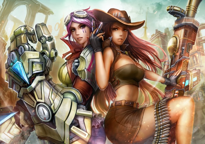 Caitlyn from League of Legends with a robot