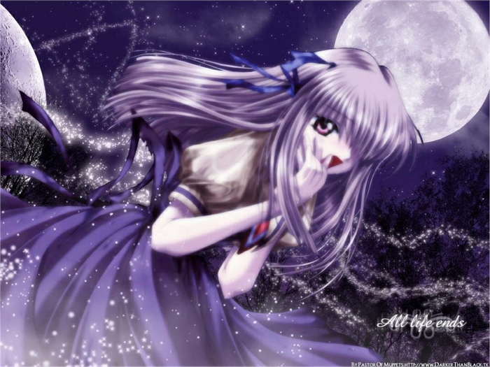 Minagi Tohno in a starry night with moons