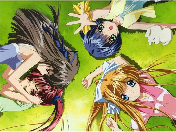Minagi Tohno and friends lying on grass