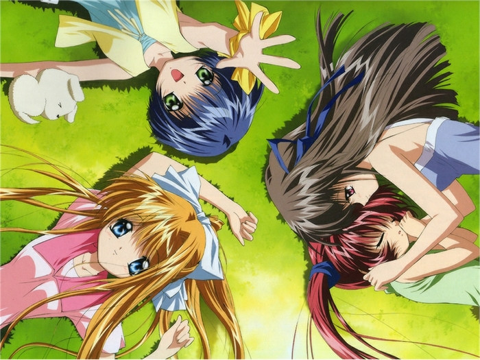 Minagi Tohno and friends lying on grass