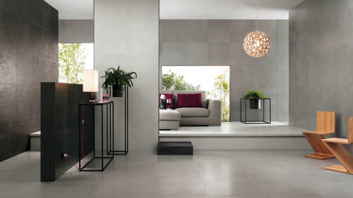 Modern living room with minimalist furniture and decor