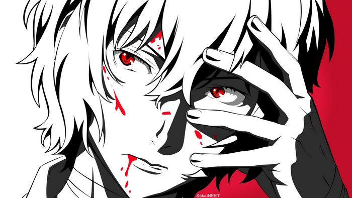 Osamu Dazai with blood splatters