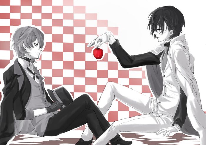 Osamu Dazai with an apple