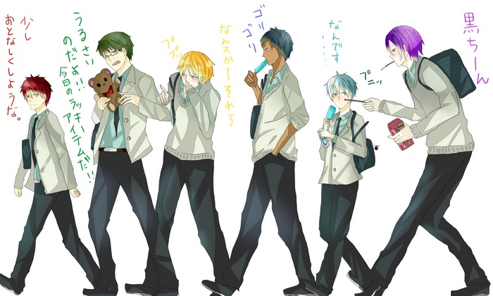 Kuroko no Basuke characters walking and eating snacks