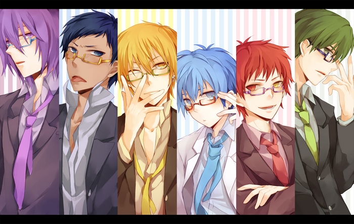 Anime characters with glasses in suits