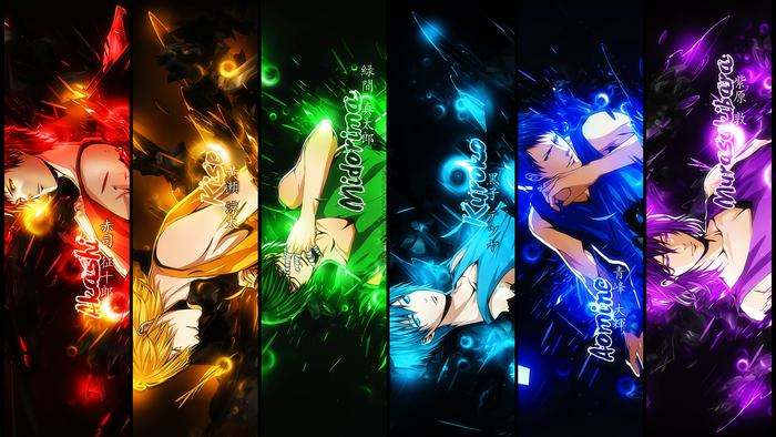 Kuroko's Basketball characters: Akashi, Kise, Midorima, Kuroko, Aomine, Murasakibara