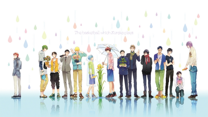 Kuroko's Basketball characters with flowers and umbrellas