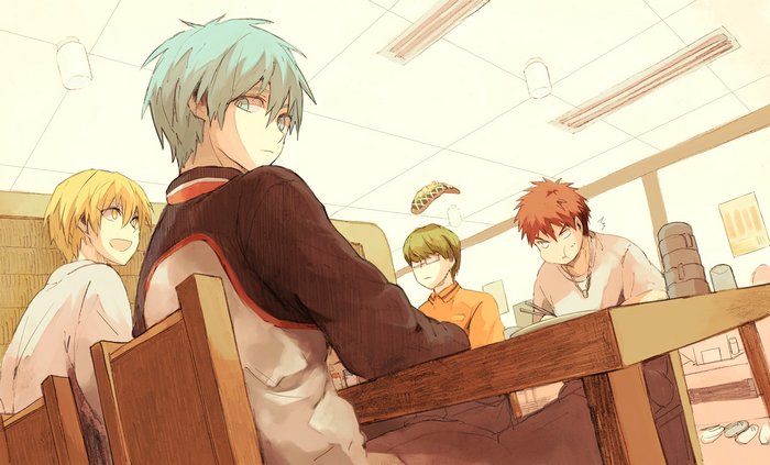 Tetsuya Kuroko and friends eating at a table