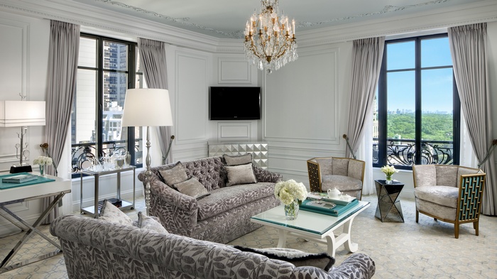 Luxurious hotel suite with city view