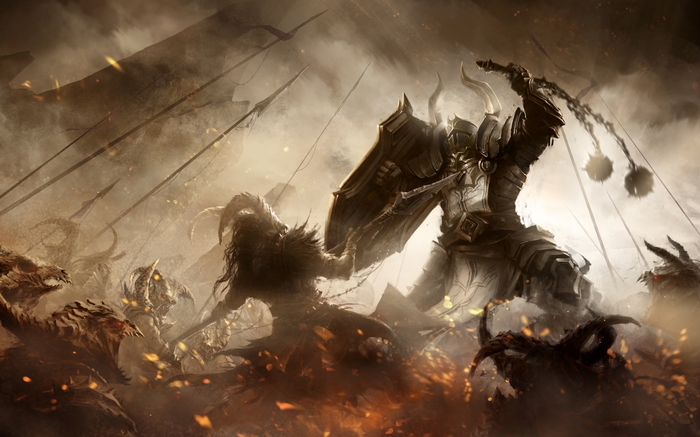 Crusader from Diablo III in battle