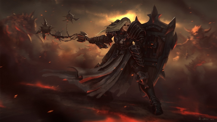 Crusader from Diablo III in hellish landscape