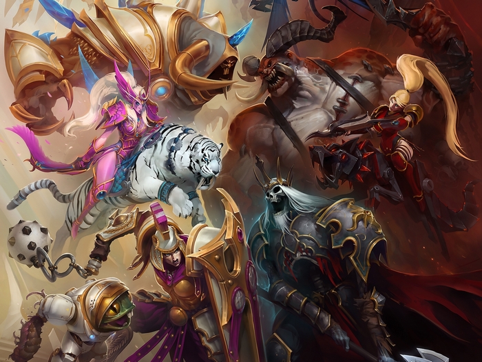 Fantasy characters in battle