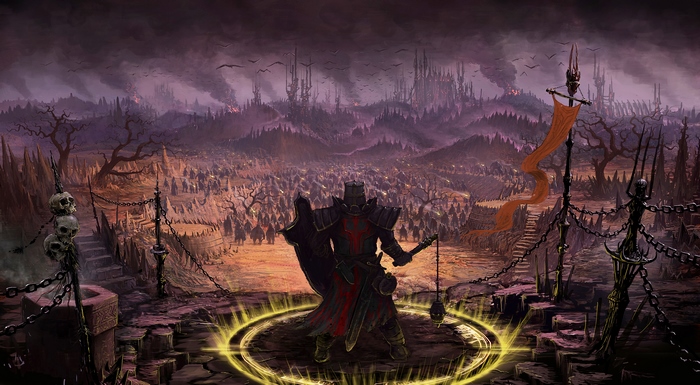 Crusader from Diablo III in a dark fantasy landscape