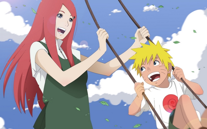 Kushina Uzumaki and Naruto Uzumaki on a swing