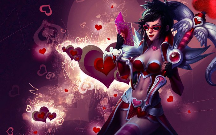 Vayne from League of Legends with hearts