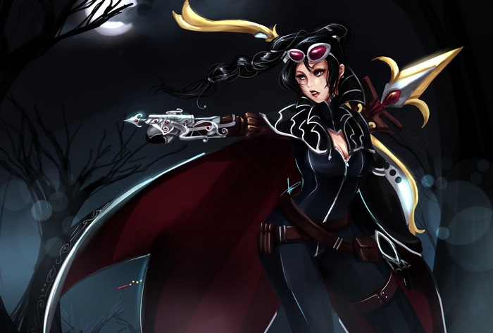 Vayne from League of Legends with a gun
