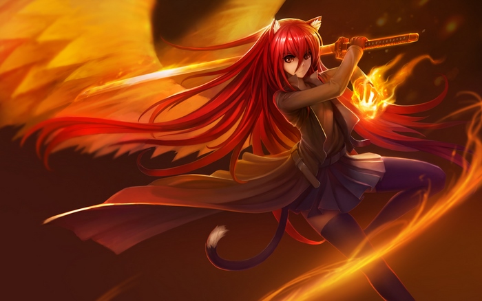 Shana from Shakugan no Shana with fiery sword