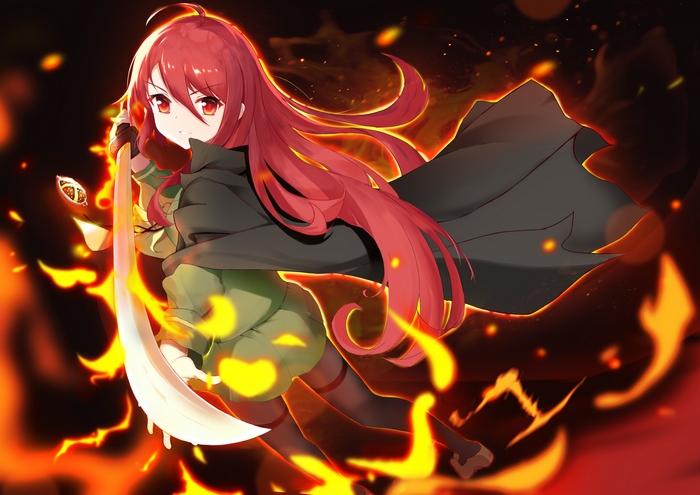 Shana from Shakugan No Shana with sword and fire