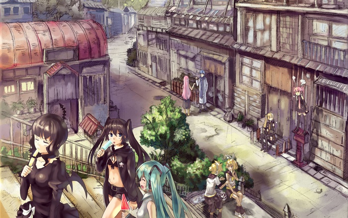 Mato Kuroi and friends in a Japanese town