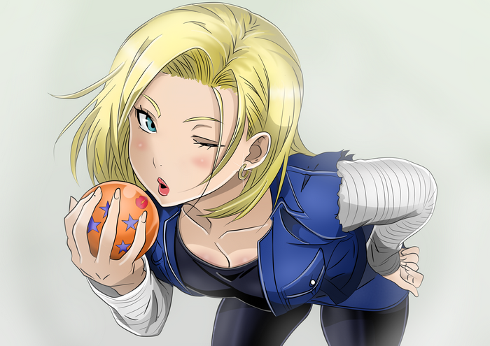 Android 18 from Dragon Ball holding a Dragon Ball