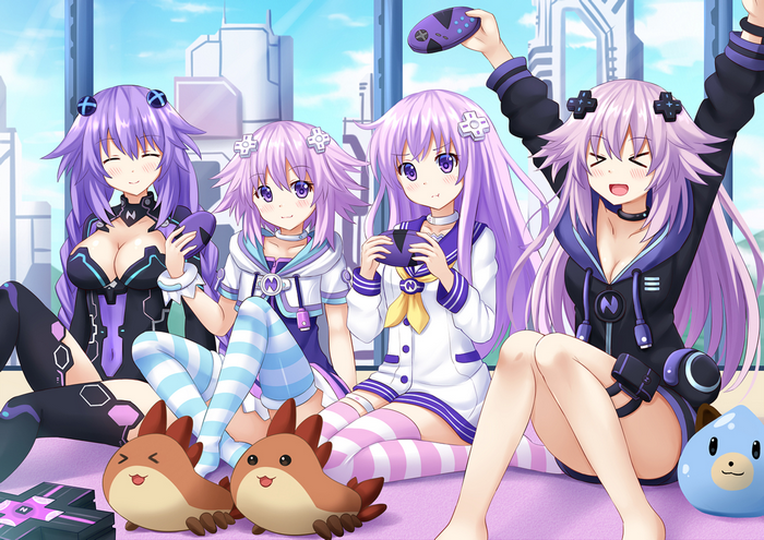 Four Girls Playing Video Games from Hyperdimension Neptunia