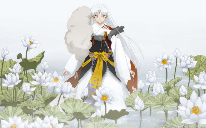 Sesshomaru from InuYasha in a lotus pond