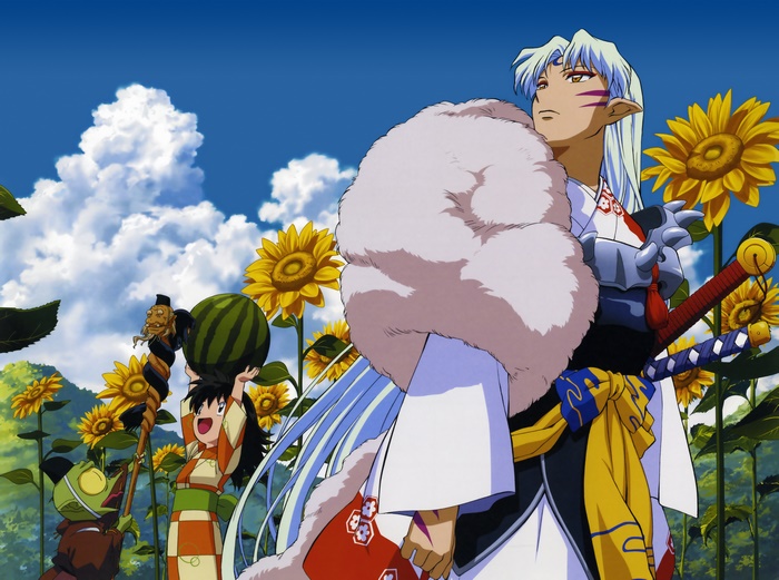 Sesshomaru and friends in a sunflower field